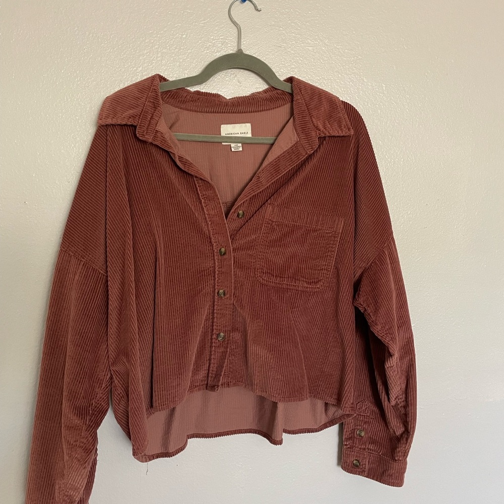 American Eagle Corduroy Cropped Button Up